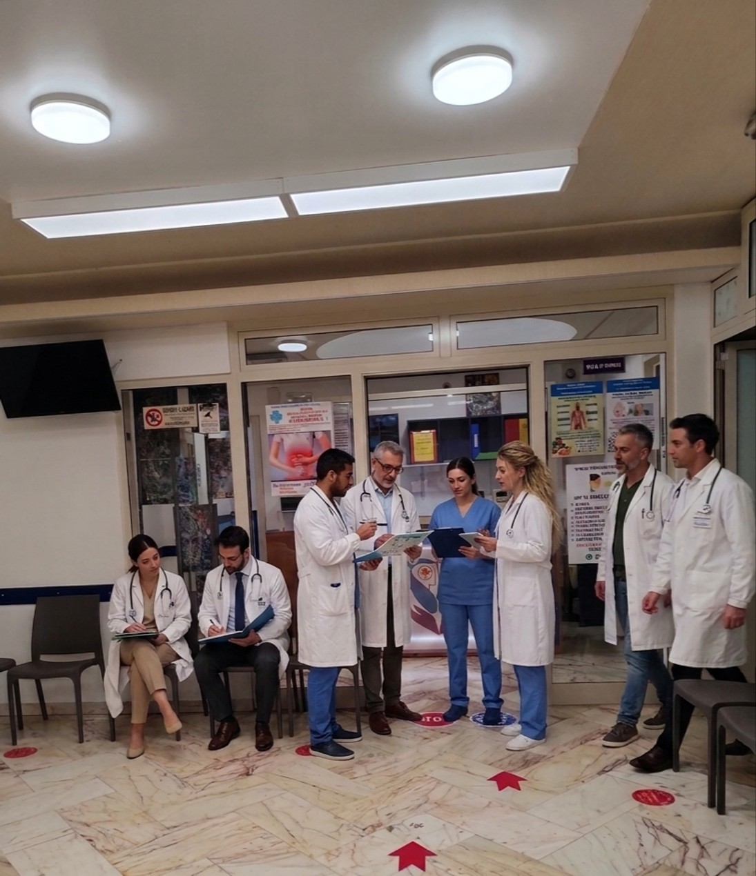L'équipe medica del poliambulatorio nella sala d'attesa della struttura